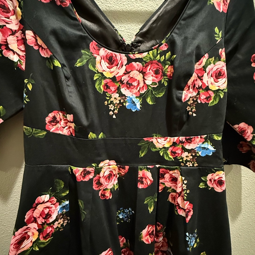 City Chic Black Dress with Pink and Green Floral Design
